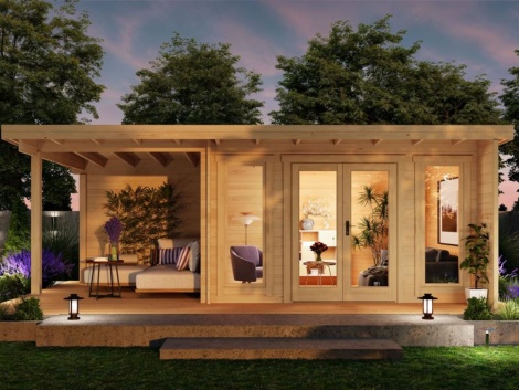 Pihamökki verannalla KUBI 44 LODGE | 3.7 x 6.7 m; 44 mm