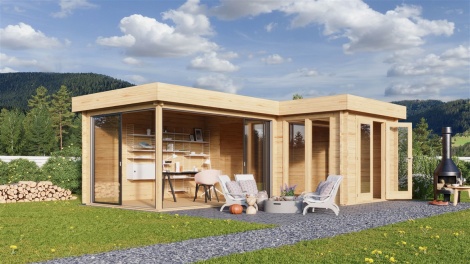 Kulmamökki ALU Concept QUINTA 70 | 7.2 x 5.2 m; 70 mm