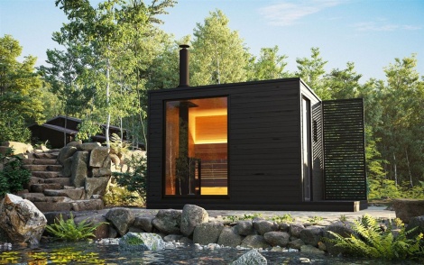Ylellinen sauna puukiukaalla KUUT L WB Premium | 2.2 x 3.2 m