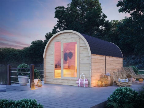 Koottu sauna sähkökiukaalla SAUNAIGLU 400 NATUR | 2.4 x 4.0 m