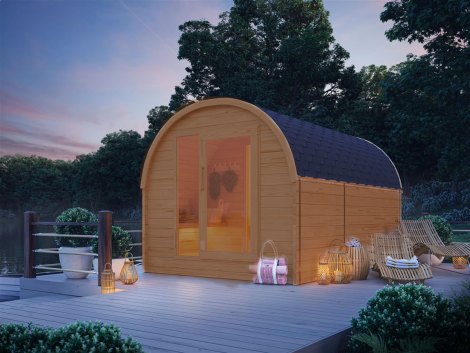 Koottu sauna sähkökiukaalla SAUNAIGLU 400 THERMO | 2.4 x 4.0 m