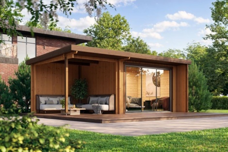 Pihamökki verannalla KUBI 44 LODGE ALU ISO | 3.7 x 6.7 m; 44 mm
