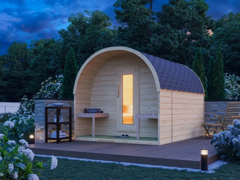 Koottu sauna sähkökiukaalla SAUNAIGLU 300 NATUR | 2.4 x 3.0 m