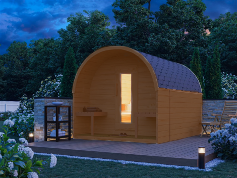 Koottu sauna sähkökiukaalla SAUNAIGLU 300 THERMO | 2.4 x 3.0 m